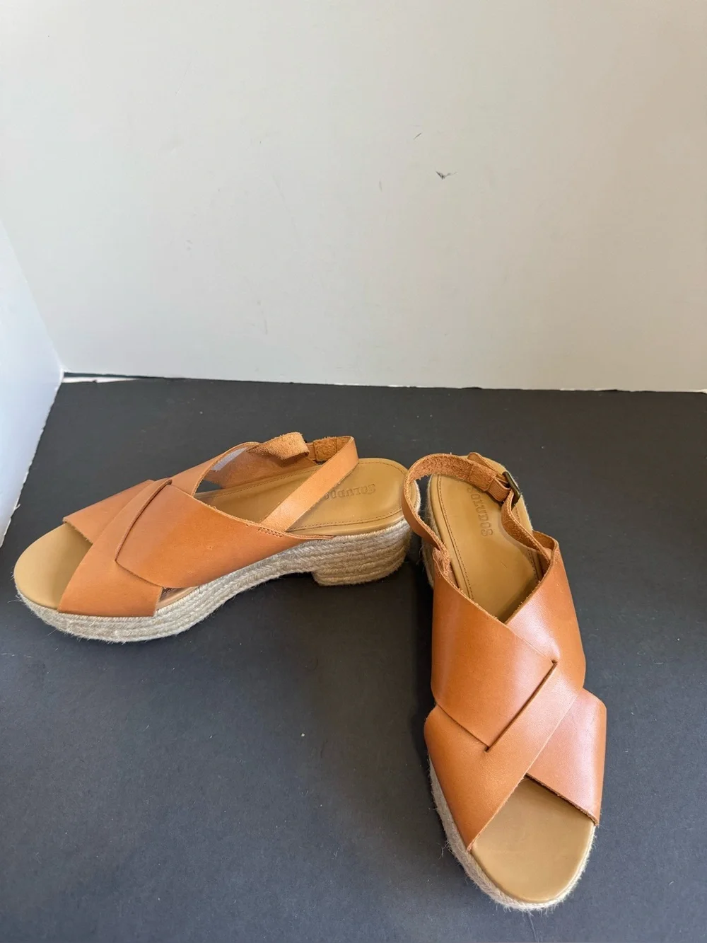 Soludos Amalfi Espadrille Flatform Sandals Ankle Strap Tan Leather Size 10
